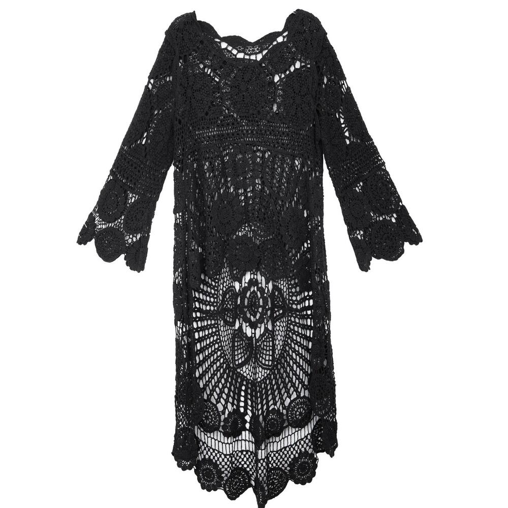 High-Low Crochet Cover-Up – Black